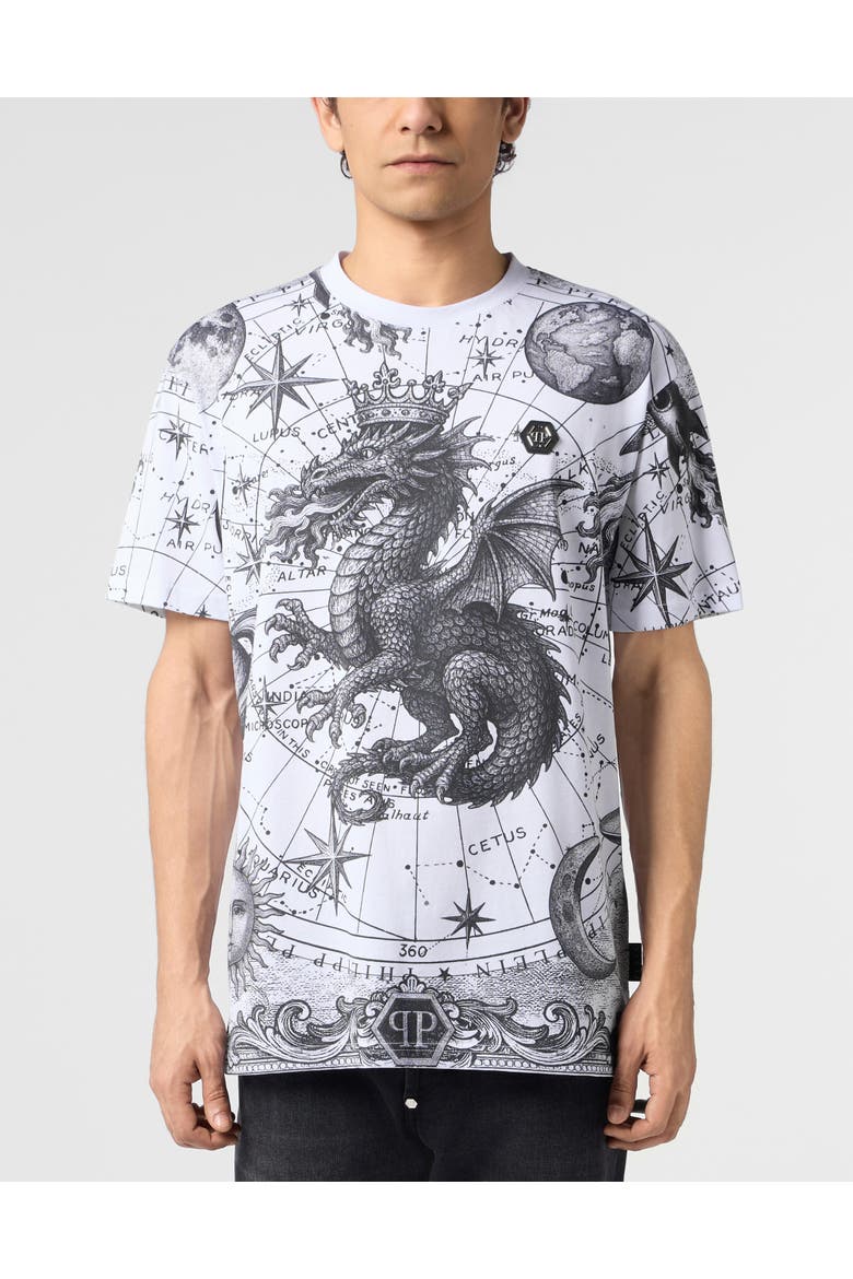Round Neck T-shirt All-over Zodiac Men, Main, color, white
