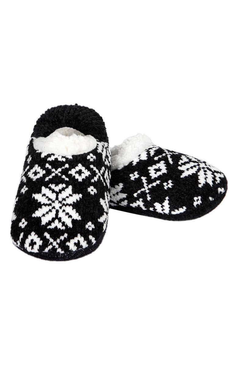 MeMoi Nordic Pattern Fleece Lined Slipper Socks, Alternate, color, Black