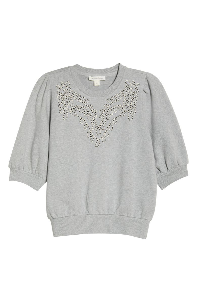 Treasure & Bond Embroidered Puff Sleeve Sweatshirt, Main, color, Grey Heather Embroidery