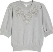 Treasure & Bond Embroidered Puff Sleeve Sweatshirt