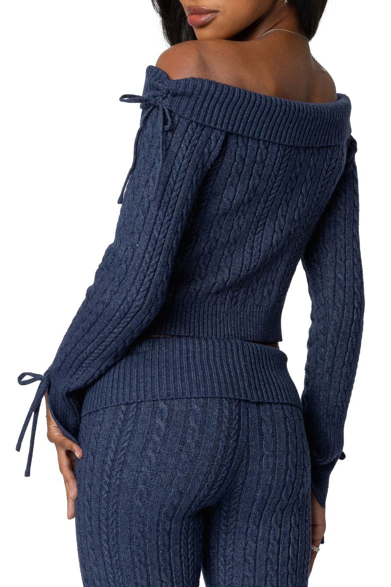 Chase Foldover Off the Shoulder Bow Trim Sweater, Alternate, color, NAVY