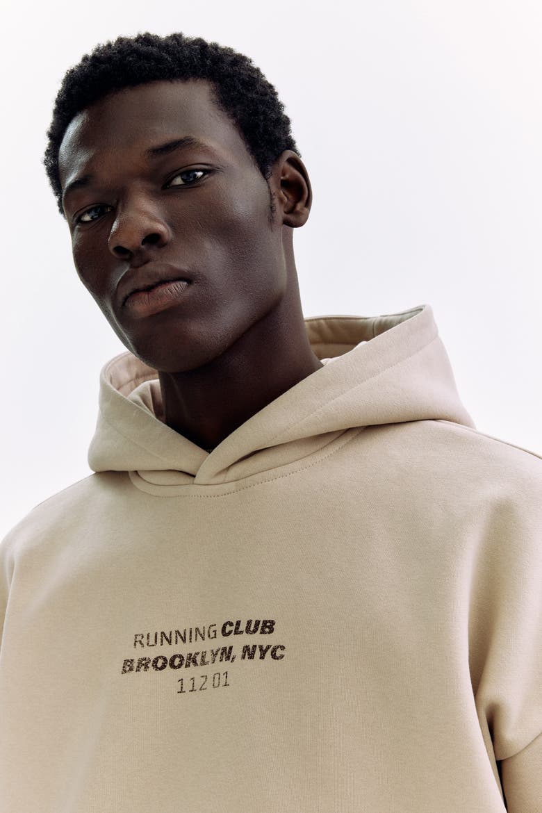 Loose Fit Hoodie, Alternate, color, Beige/Running Club