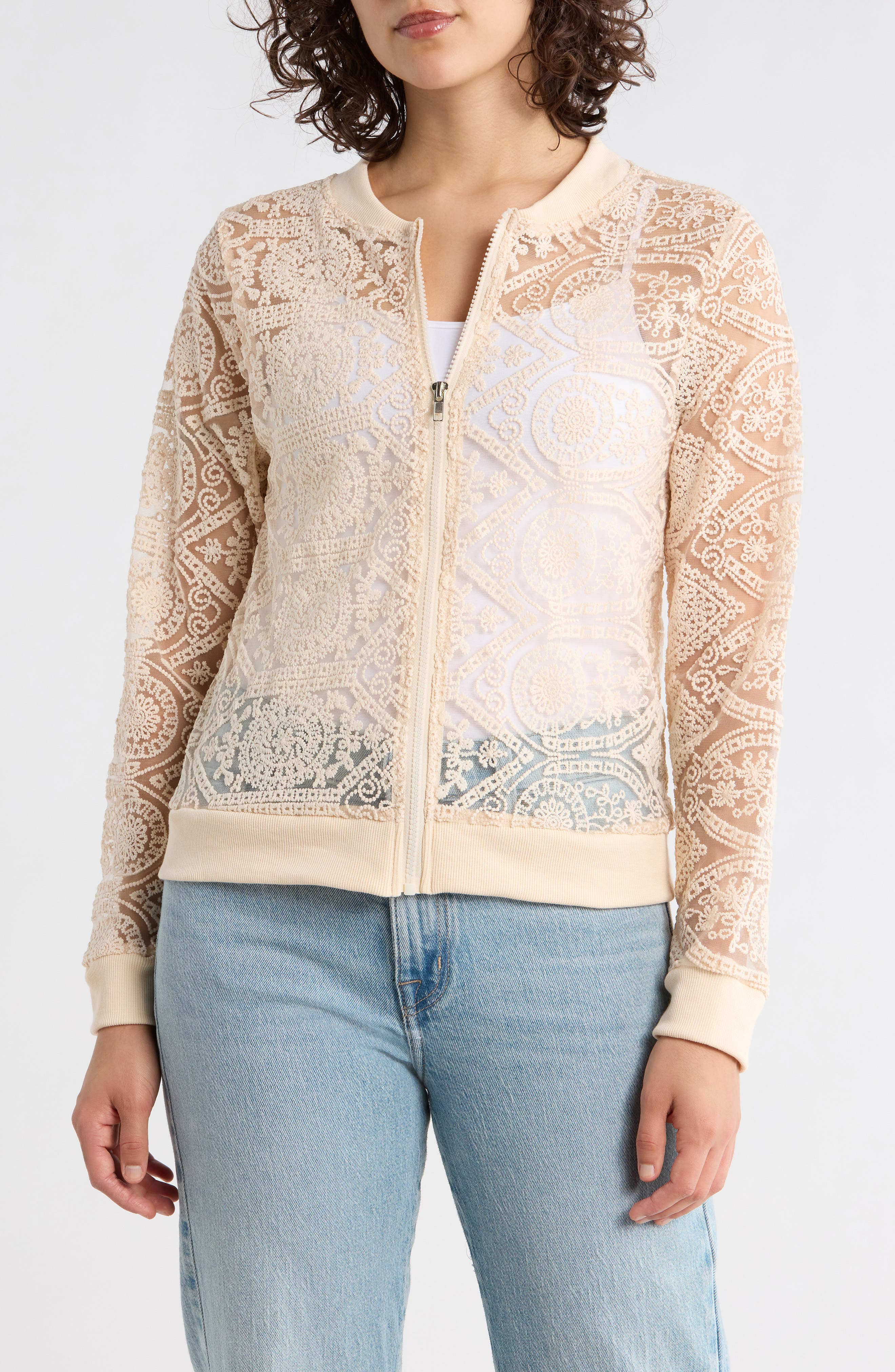 Forgotten Grace Crochet Mesh Zip-Up Jacket