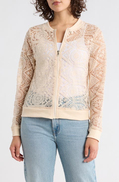 Crochet Mesh Zip-Up Jacket