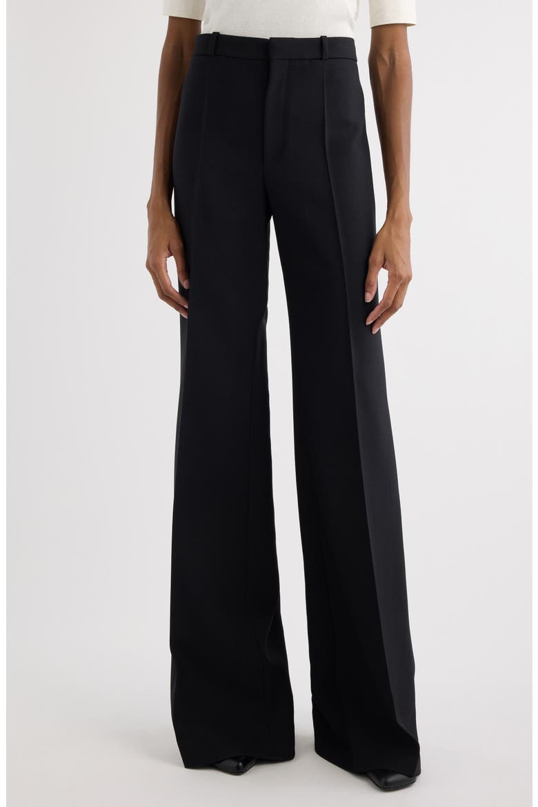 Virgin Wool Crêpe Flare Leg Trousers, Main, color, NIGHTFALL GREEN