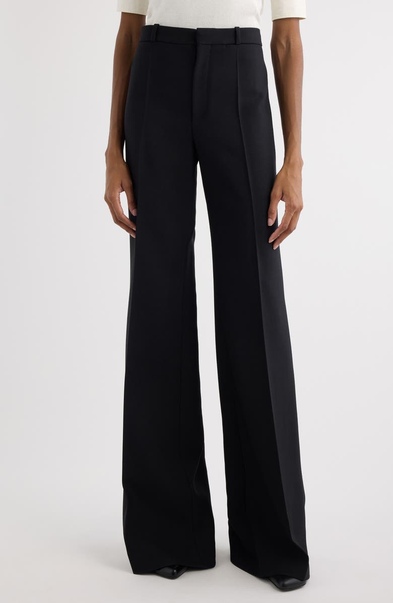 Chloé Virgin Wool Crêpe Flare Leg Trousers, Main, color, 