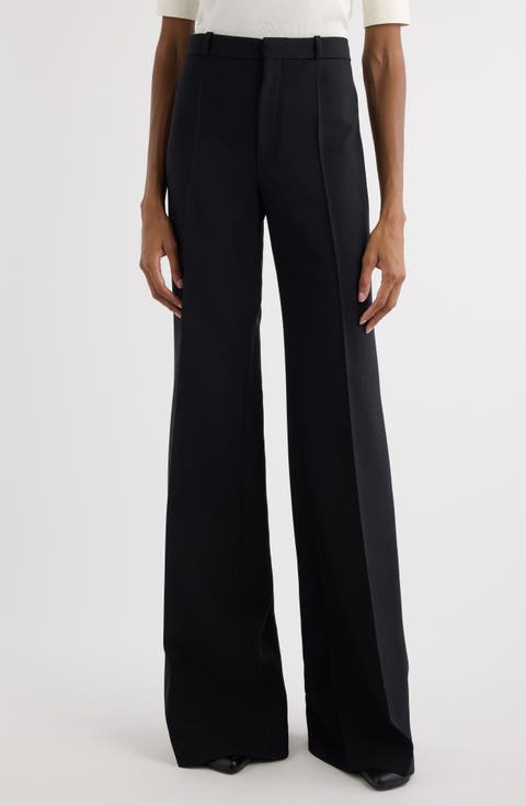Virgin Wool Crêpe Flare Leg Trousers
