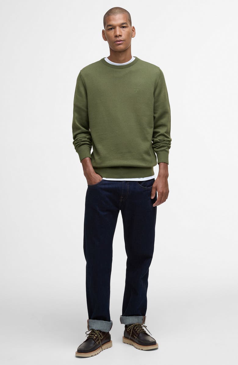 Barbour Solid Cotton Crewneck Sweater, Alternate, color, Winter Moss