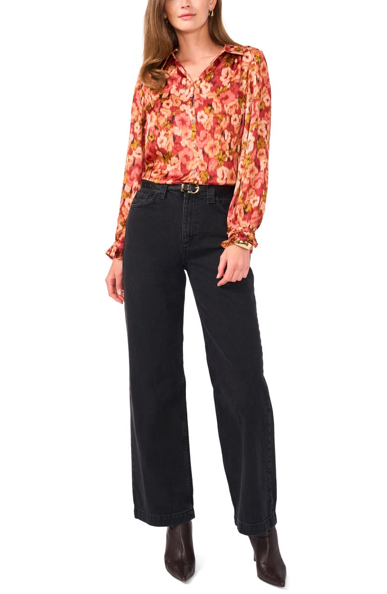 Vince Camuto Blurred Floral Yoryu Button-Up Shirt, Alternate, color, Rose Clay
