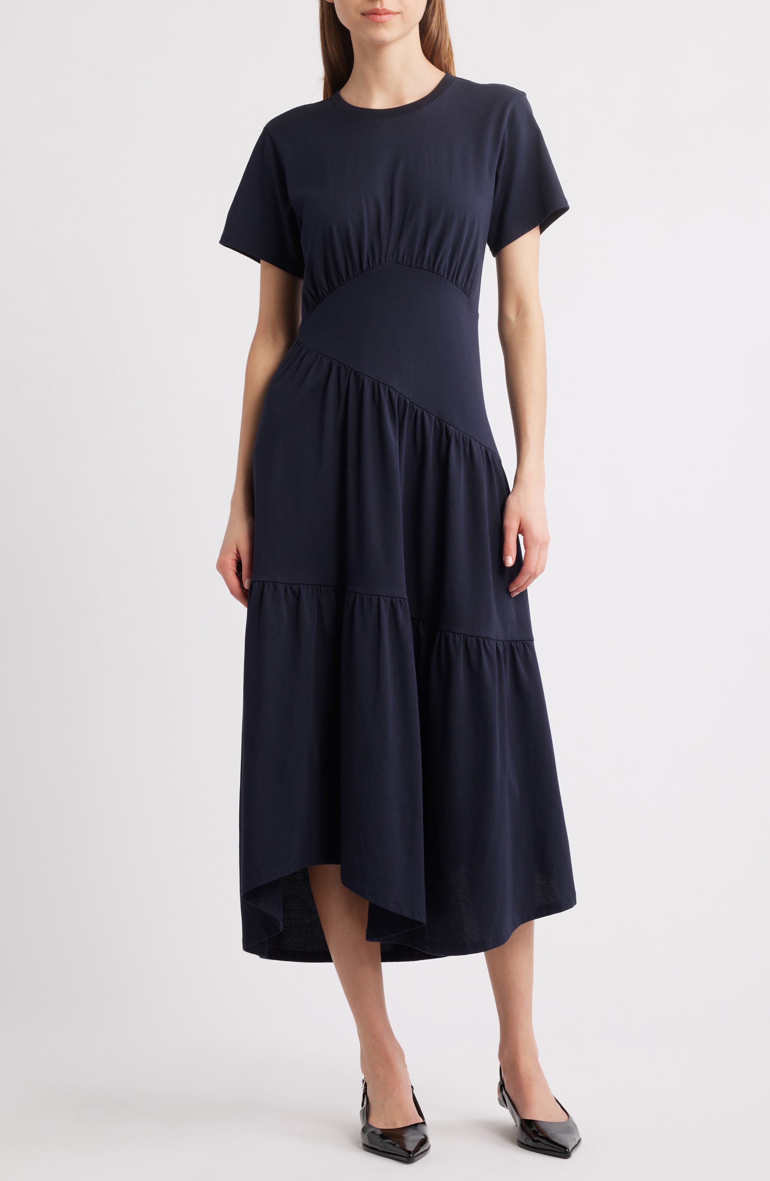 FRAME Asymmetric Tiered Ruffle Knit Dress