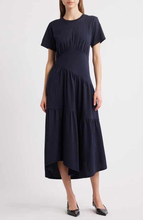 FRAME Asymmetric Tiered Ruffle Knit Dress