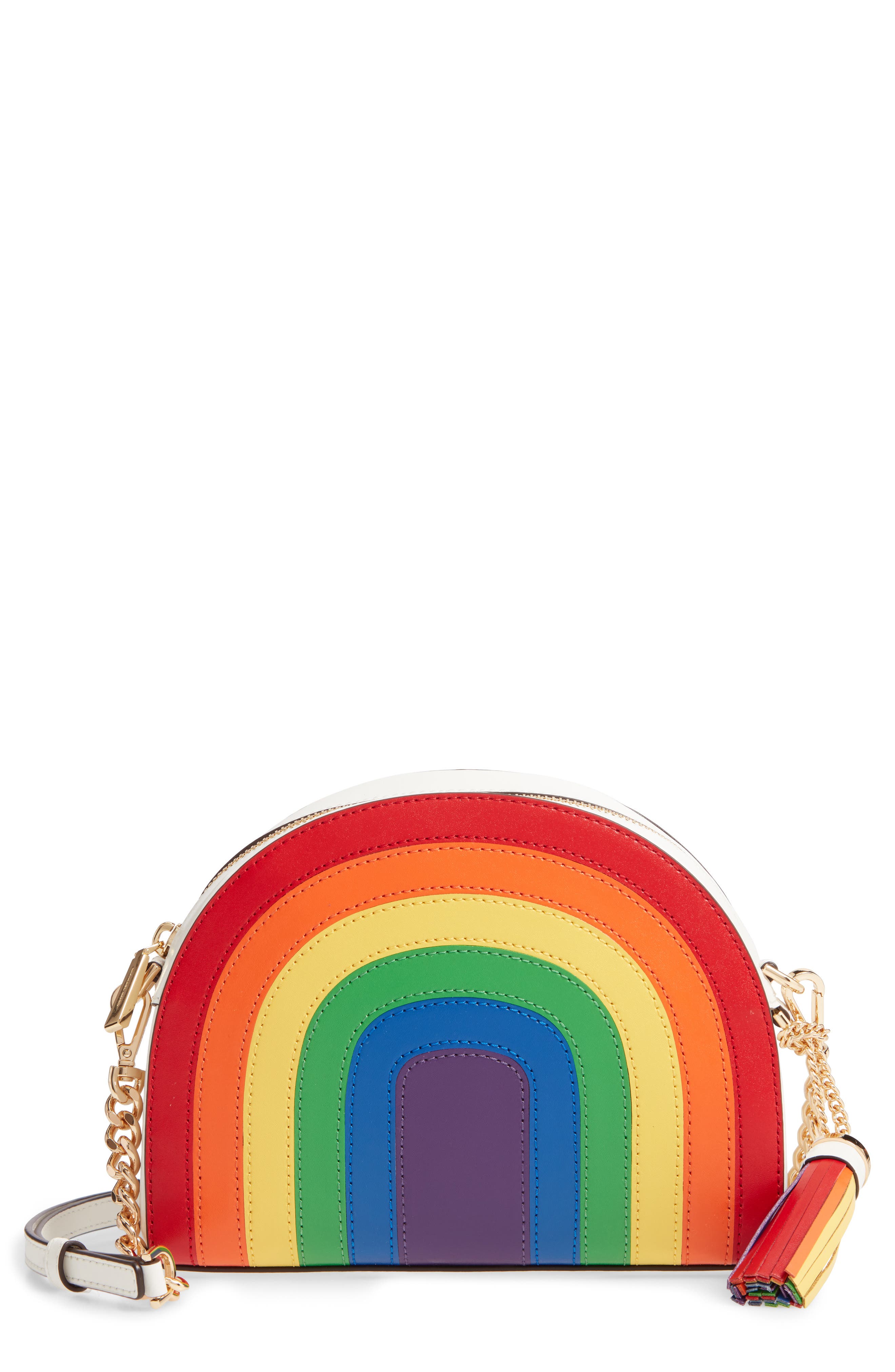 Ginny Rainbow Stripe Leather Crossbody Bag, Main, color, OPTIC WHITE