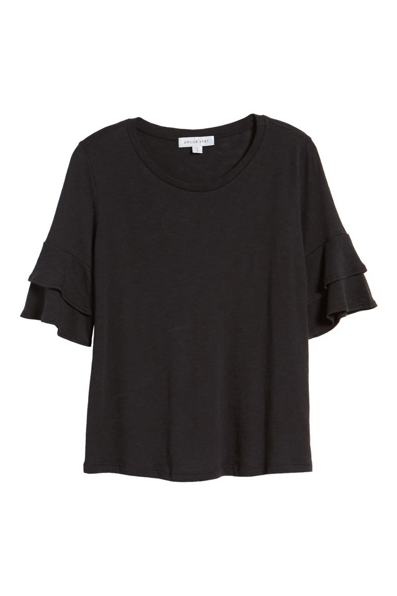 Uma Ruffle Sleeve Tee, Alternate, color, BLACK