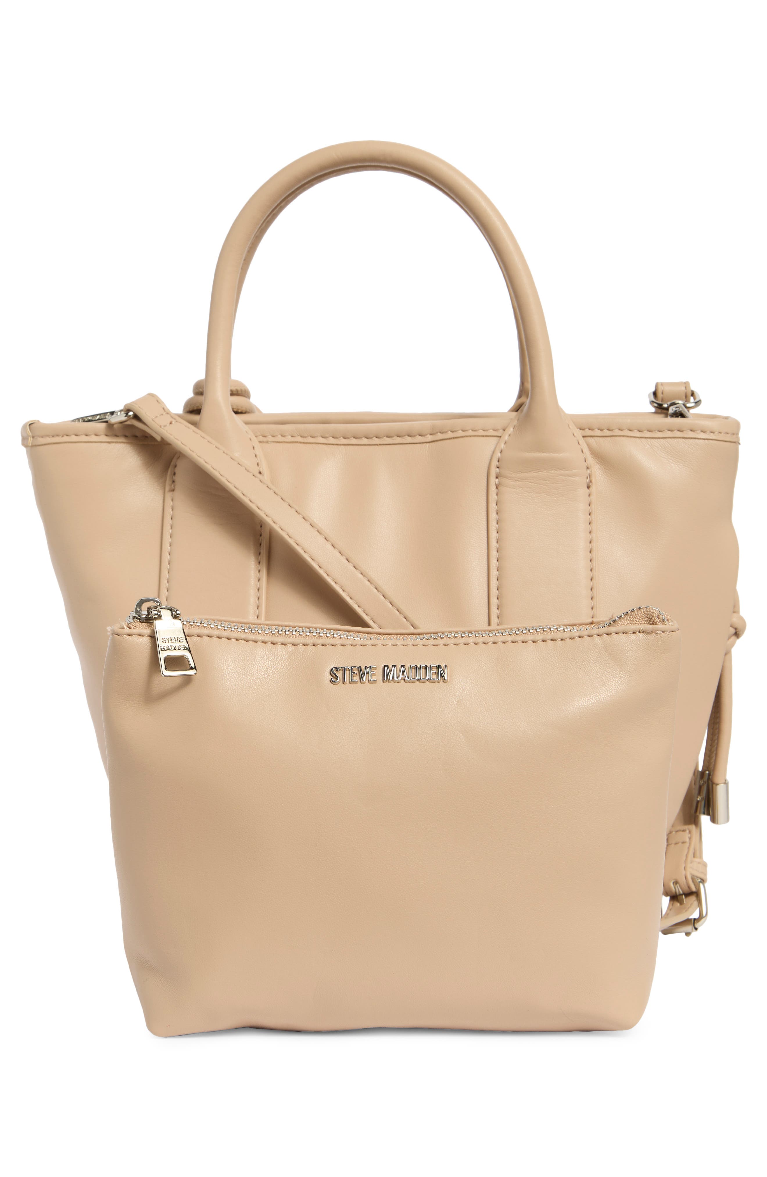 Steve Madden Bgene Woven Satchel Bag, Alternate, color, Chalk / Stone