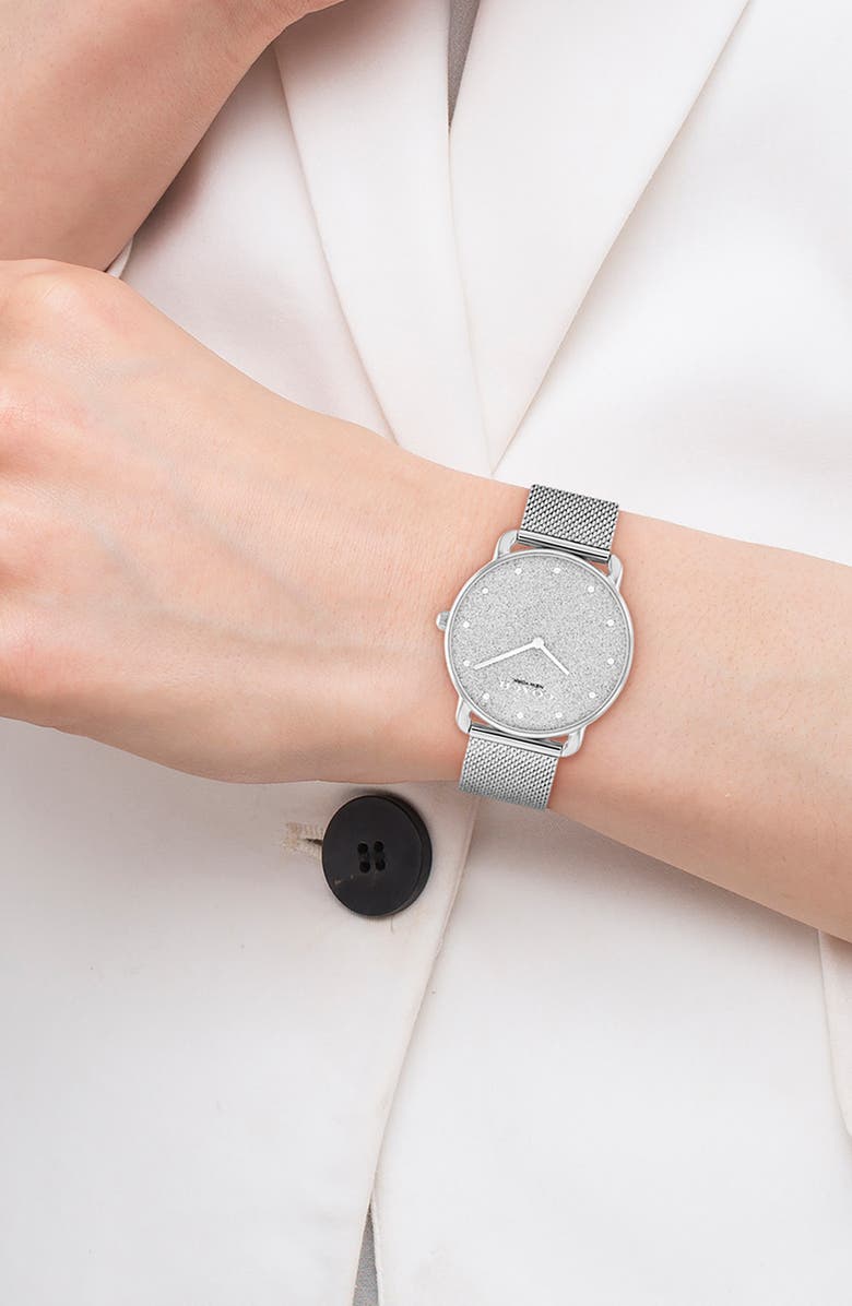COACH Elliot Mesh Strap Watch, 36mm, Alternate, color, Silver