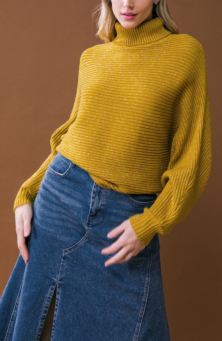 FLYING TOMATO Dolman Sleeve Turtleneck Sweater, Alternate, color, Mustard Metallic