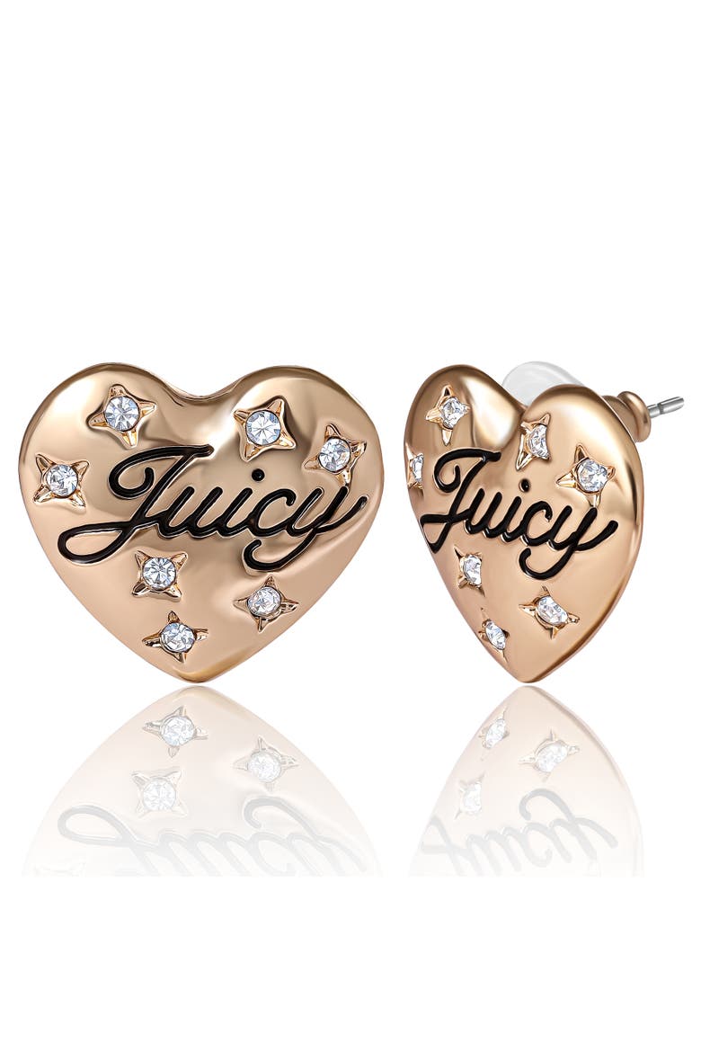 Crystal-Embellished Heart Stud Earrings, Alternate, color, Gold