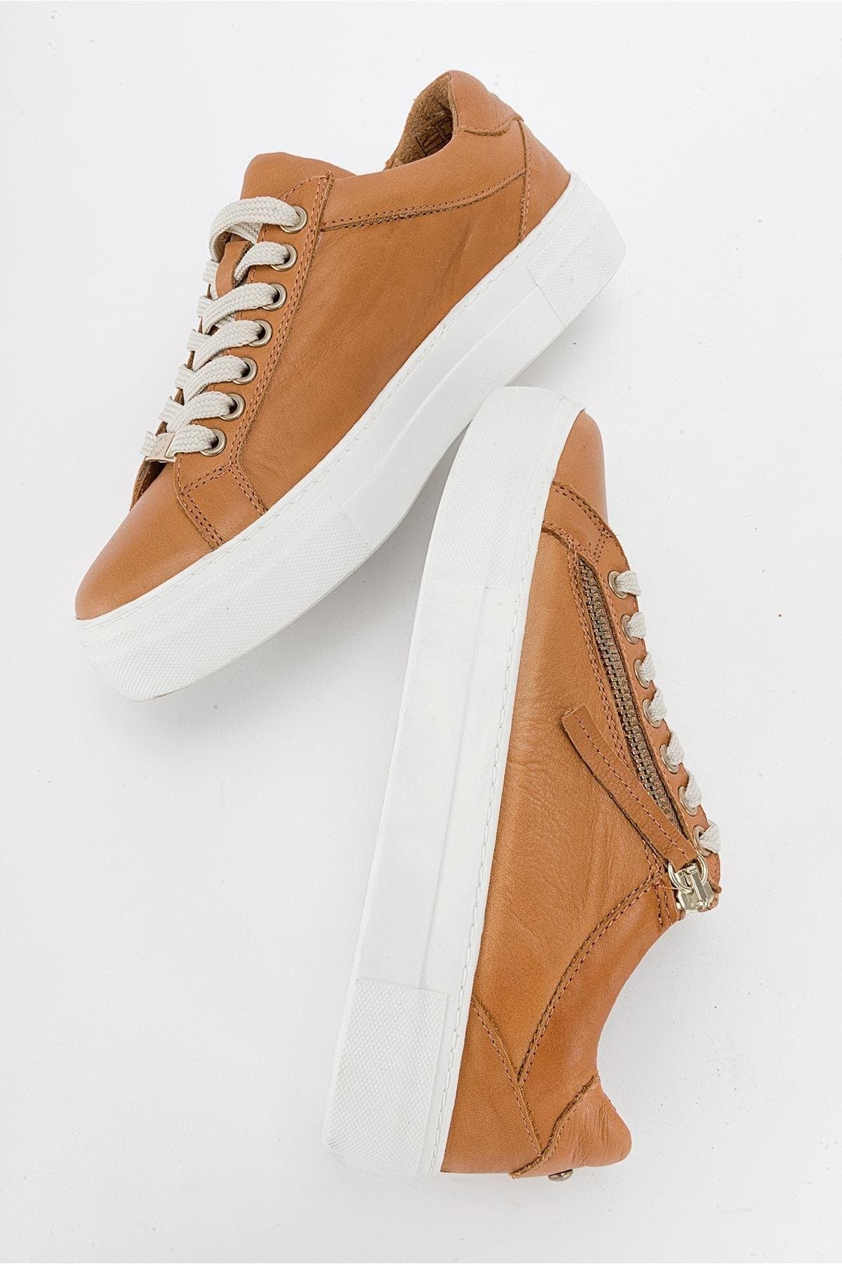 Forever & Always Shoes Beryl Leather Zip Sneaker, Alternate, color, Cognac Brown Leather