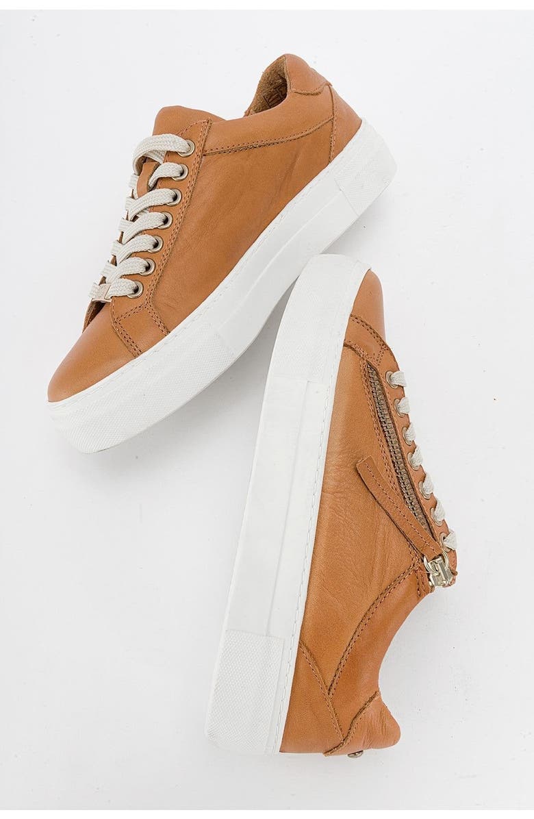 Forever & Always Shoes Beryl Leather Zip Sneaker, Alternate, color, Cognac Brown Leather