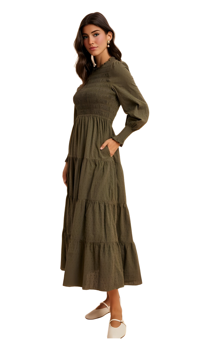 Knit and Lounge Smocked Tiered Long Sleeve Maxi Dress, Alternate, color, 