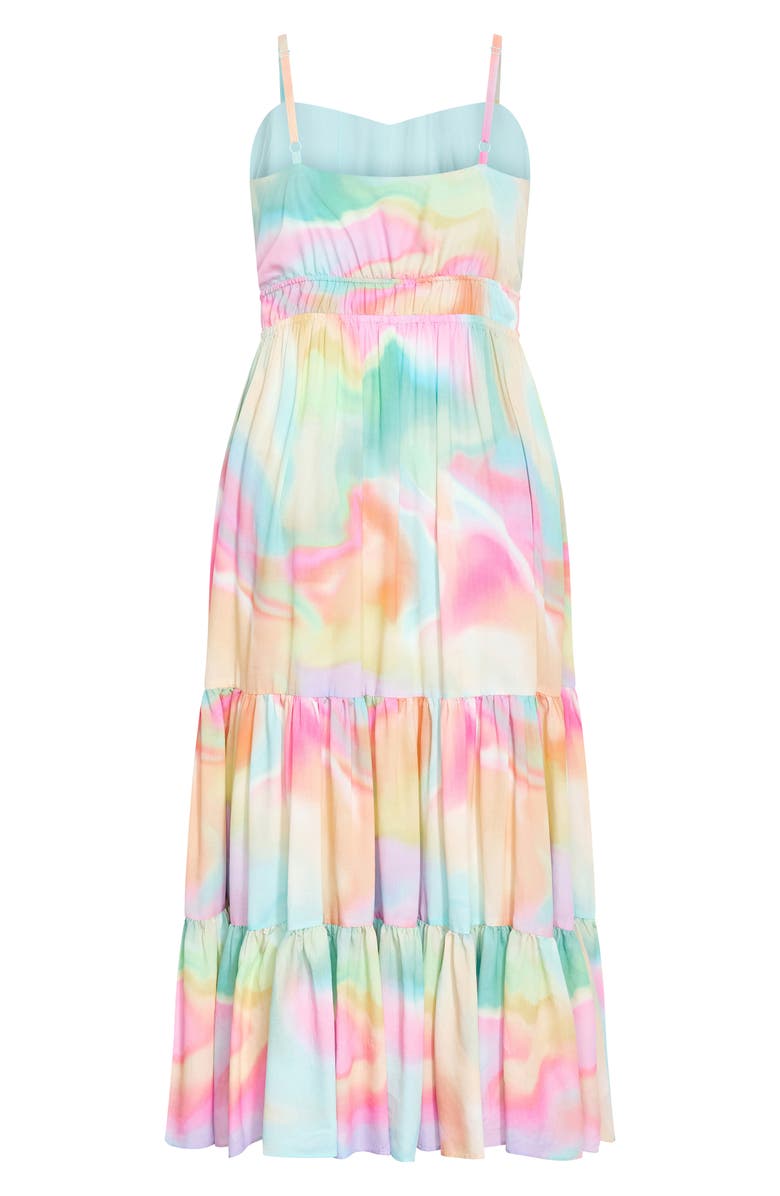 City Chic Kalea Shirred Waist Maxi Dress, Alternate, color, Pastel Swirl