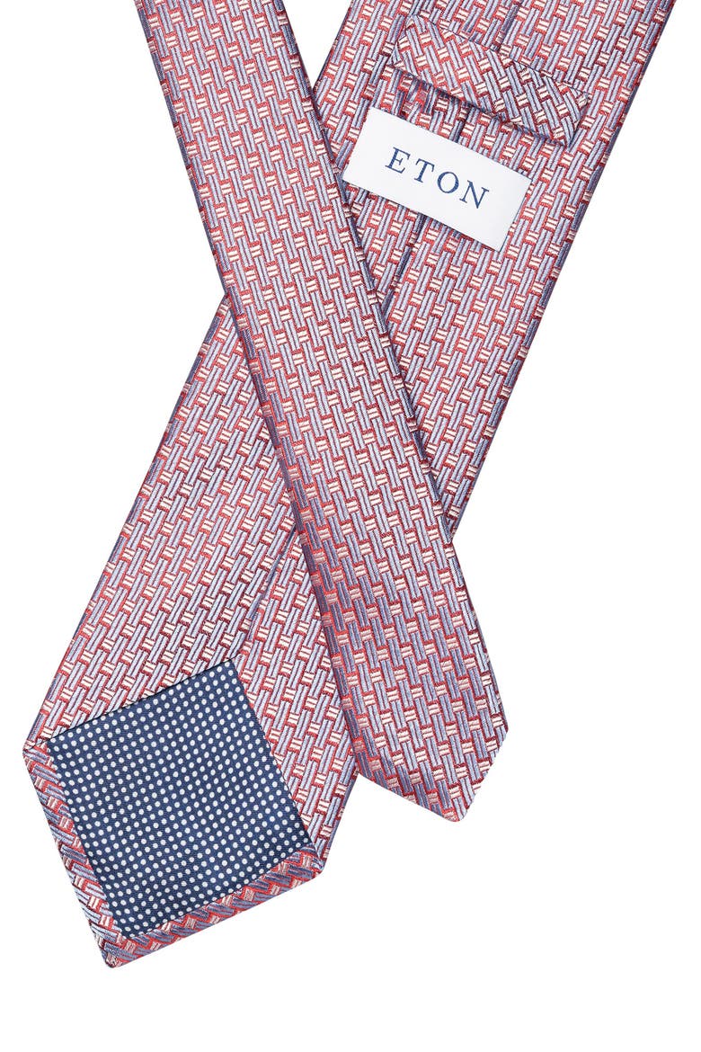 Red Geometric Pattern Silk Jacquard Tie, Alternate, color, MEDIUM RED