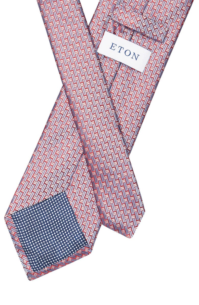Eton Red Geometric Pattern Silk Jacquard Tie, Alternate, color, 