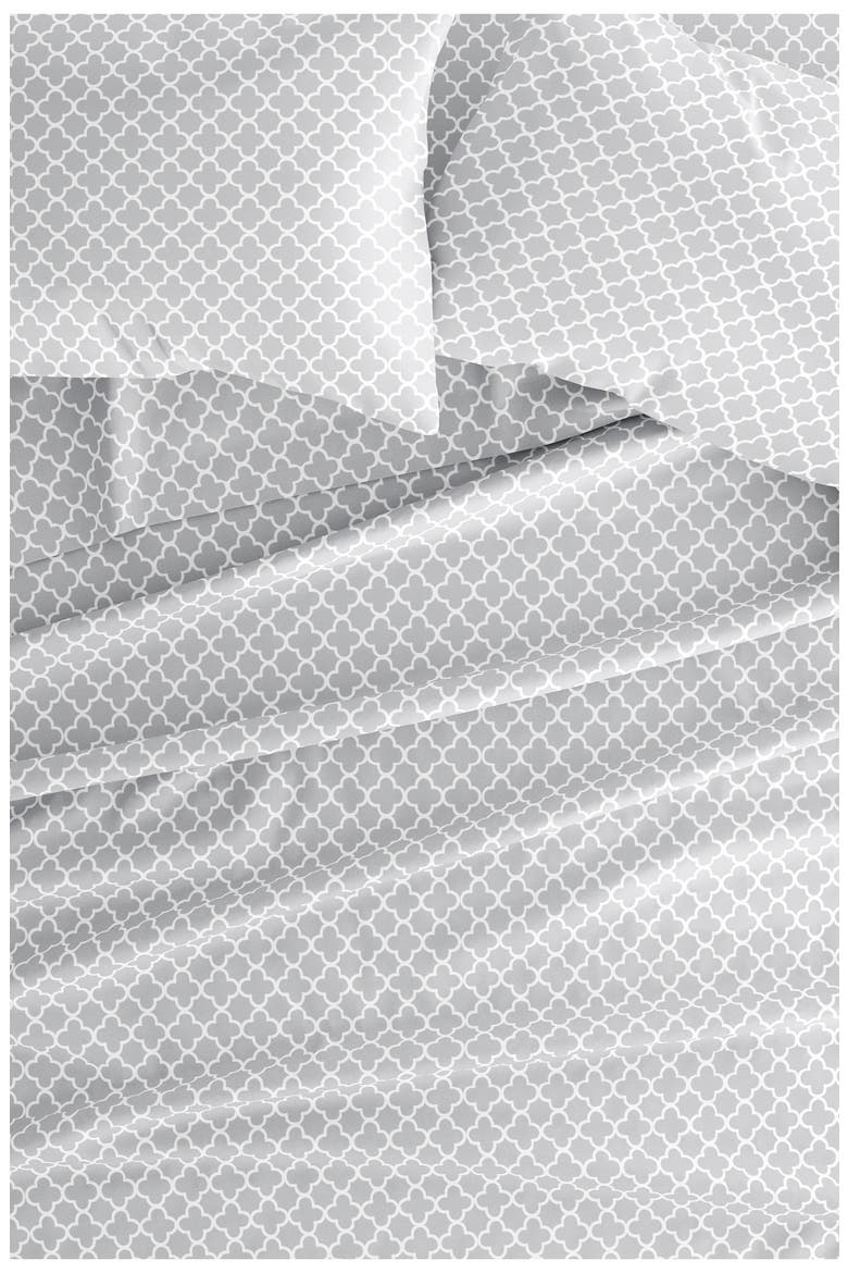 HOME SPUN Premium Ultra Soft Quatrefoil Pattern 4-Piece Bed Sheet Set, Alternate, color, GRAY