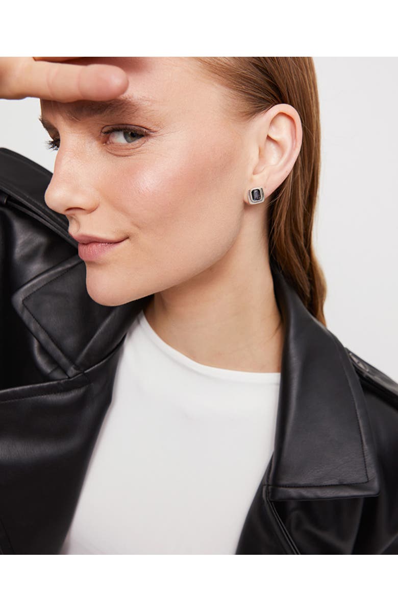 UNODE50 Stud Earrings With Grey Crystal, Alternate, color, Silver