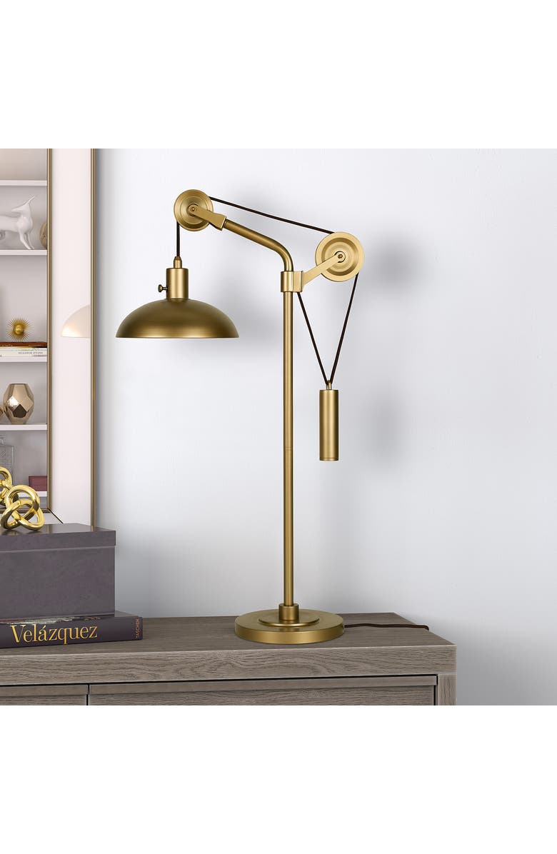 HUDSON AND CANAL Neo Brass Table Lamp  with Solid Wheel Pulley System, Alternate, color, 