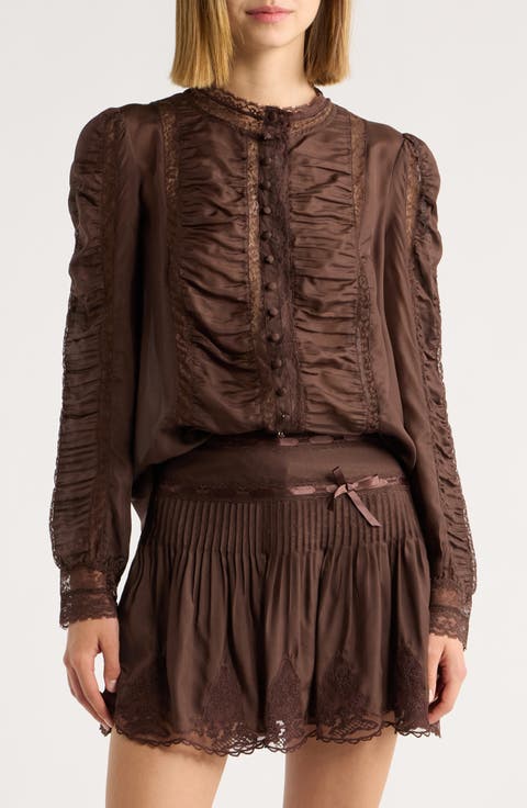 Jacque Lace Silk Paneled Button-Up Shirt