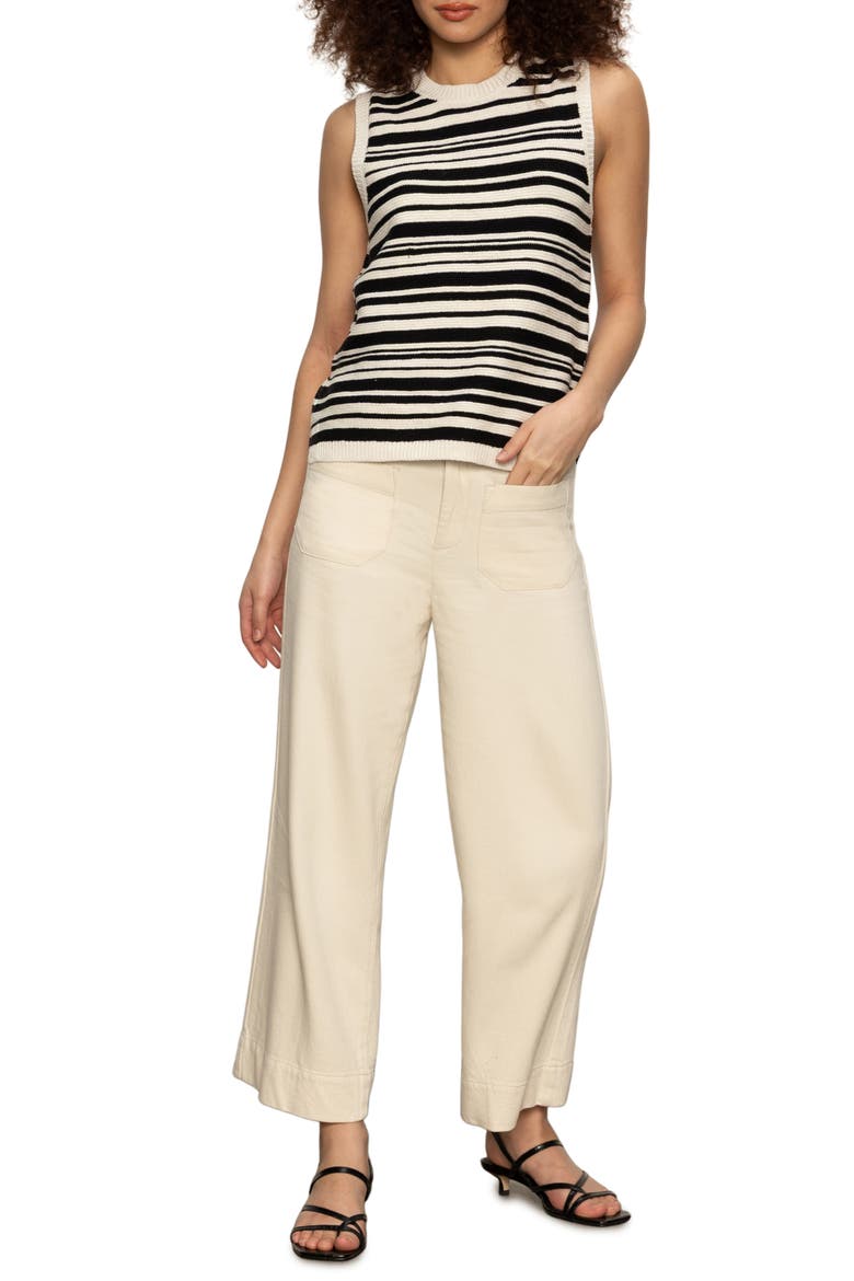 Stripe Sleeveless Cotton Sweater, Alternate, color, BLACK/MACRAME