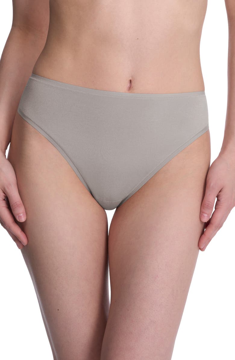 Natori Bliss Bare Cotton High Cut Briefs, Main, color, Grey Sky
