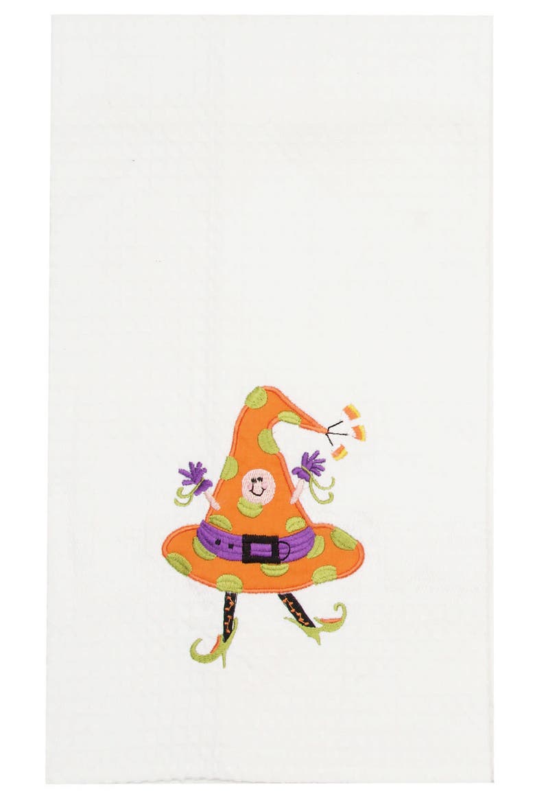 Ms. Candy Witch Hat Embroidered 100% Cotton Flour Sack Halloween Dishtowel, Alternate, color, White