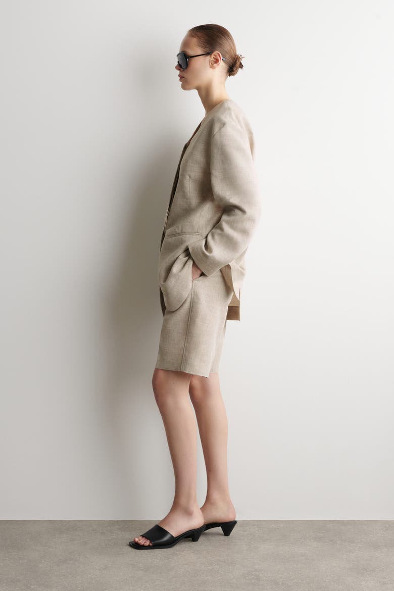 Structured Collarless Linen Blazer, Alternate, color, BEIGE MÉLANGE
