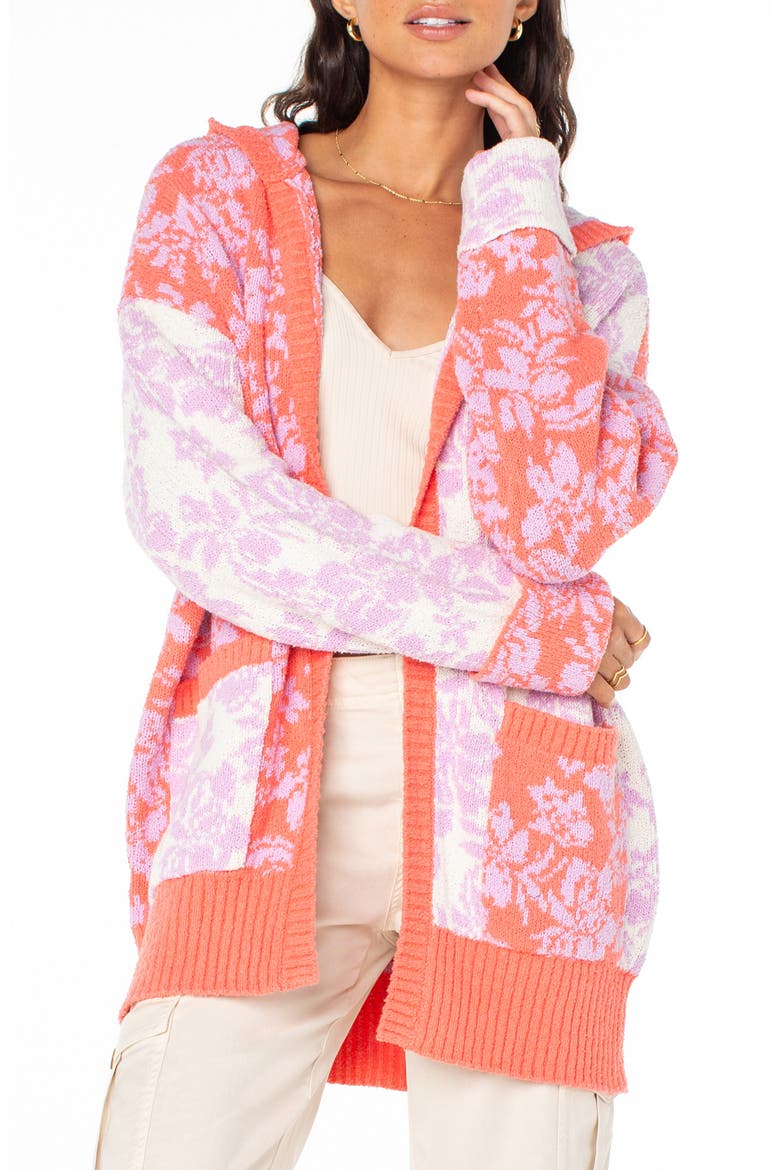 Laurel Oversize Hoodie Cardigan, Main, color, SUGAR CORAL SOLID
