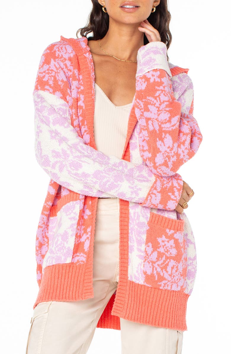 Roxy Laurel Oversize Hoodie Cardigan, Main, color, Sugar Coral Solid