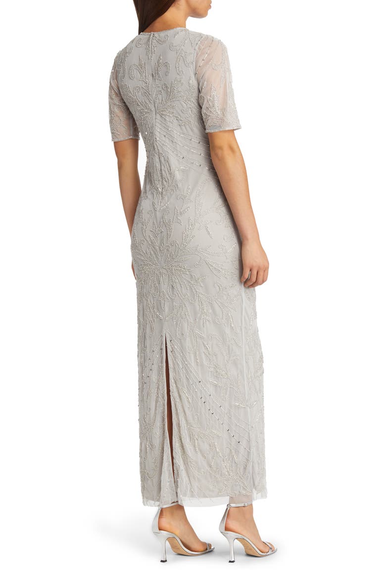 Embellished Chiffon Gown, Alternate, color, SILVER