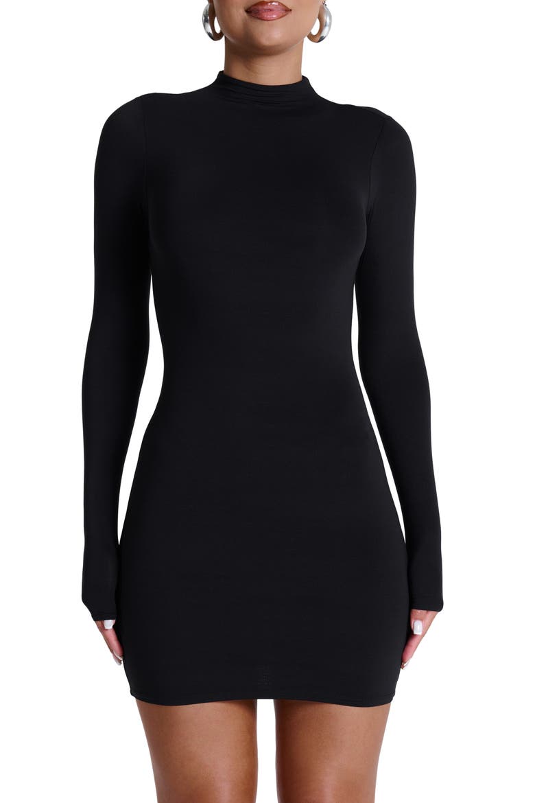 Long Sleeve Mock Neck Minidress, Alternate, color, BLACK