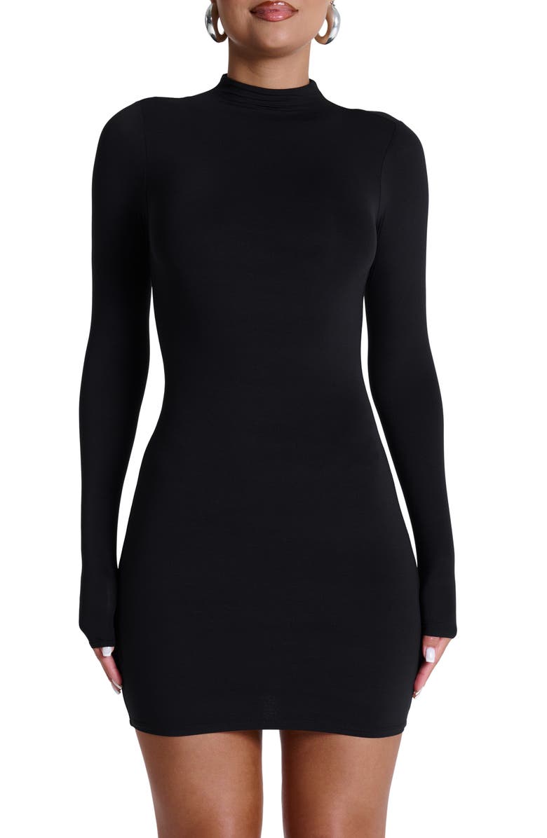 Naked Wardrobe Long Sleeve Mock Neck Minidress, Alternate, color, Black