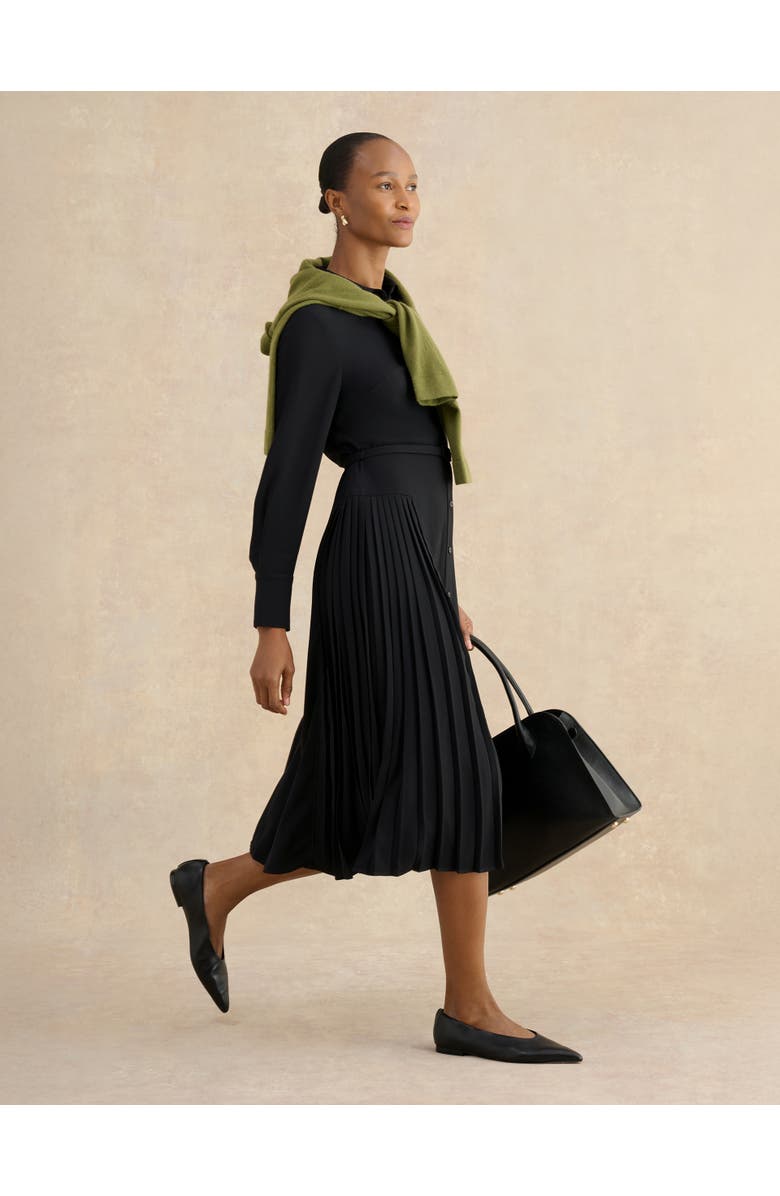 HOBBS LONDON Ginny Belted Pleated Midi Shirt Dress, Alternate, color, Black