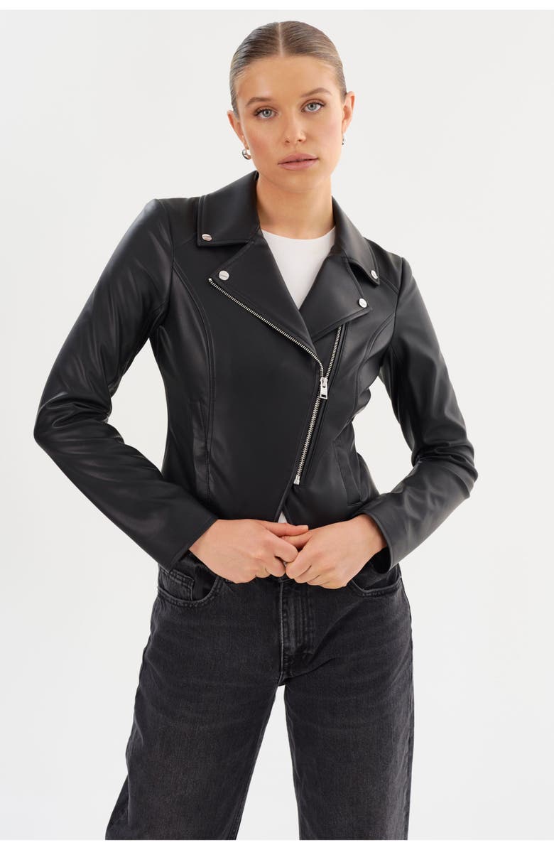 LAMARQUE Pascale | Fitted Faux Leather Jacket, Main, color, Black