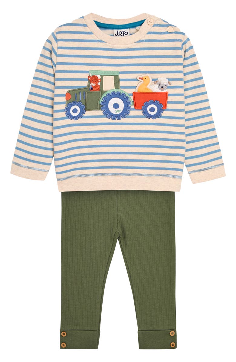 JOJO MAMAN BEBE Tractor Cotton Sweatshirt & Stretch Cotton Sweatpants Set, Main, color,
