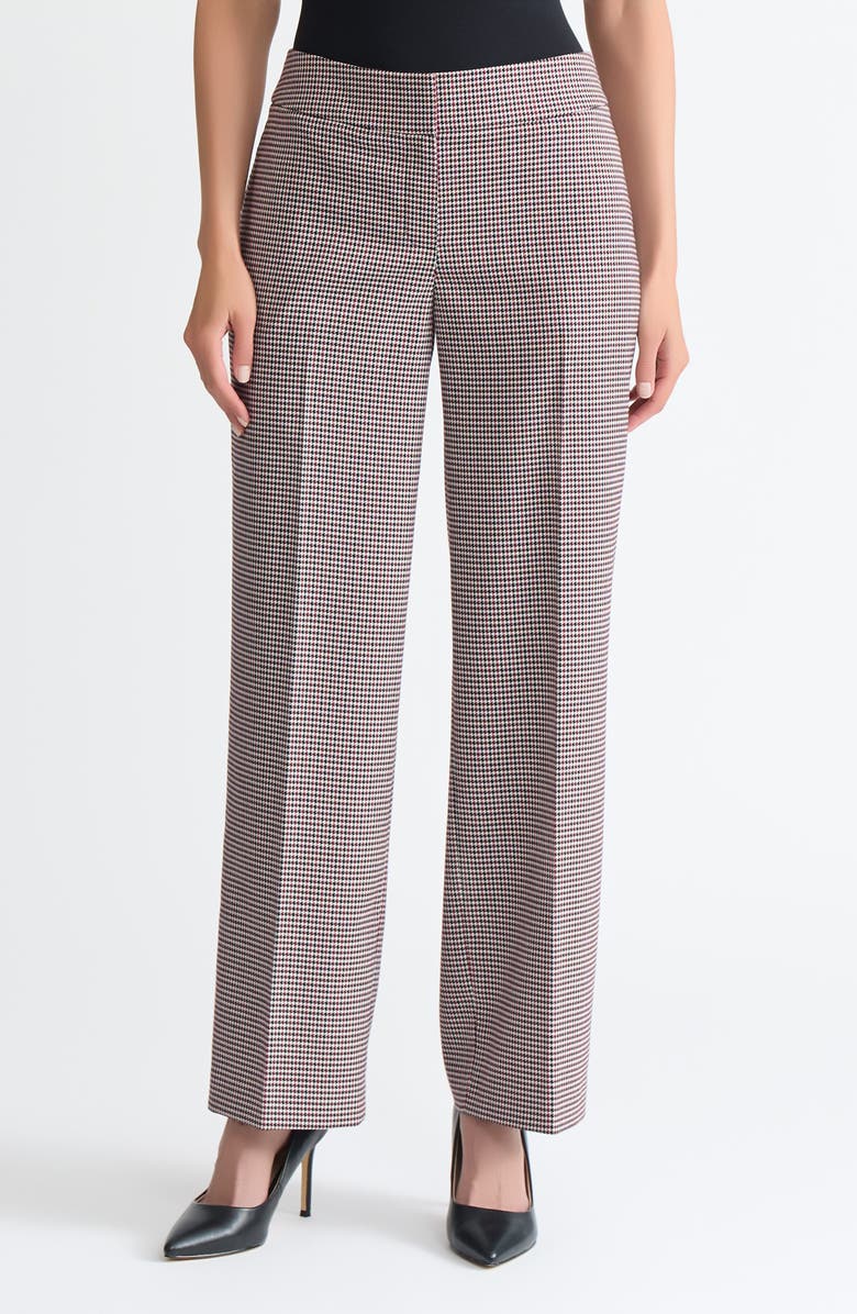 KASPER Houndstooth Wide Leg Pants, Main, color, Black/ Fire Red Mlt