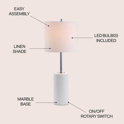 Jonathan Y Aksel 25.5" Marble Led Table Lamp, White/chrome In White Marble/chrome