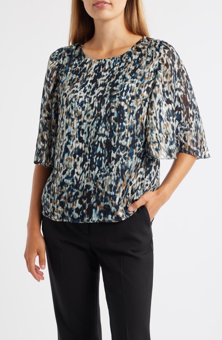 Anne Klein Splatter Print Cape Sleeve Top, Main, color, Baltic Teal Multi
