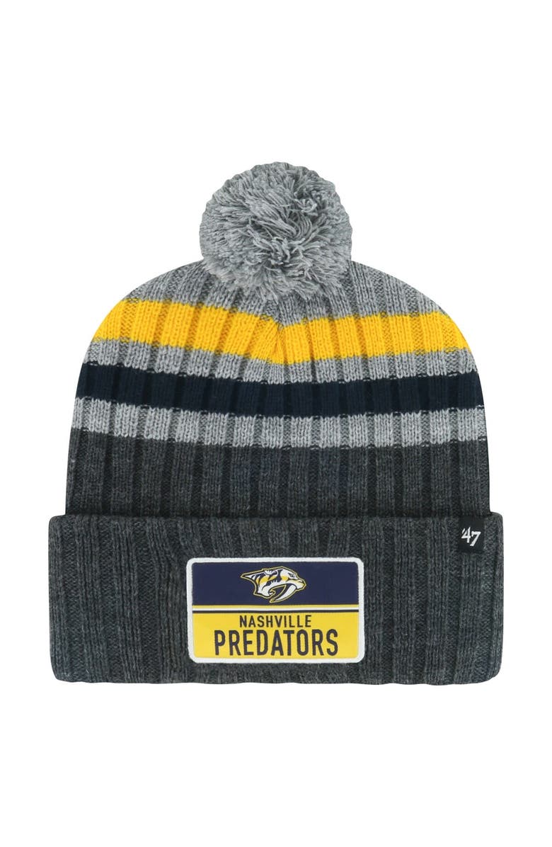 '47 Men's '47 Gray Nashville Predators Stack Patch Cuffed Knit Hat with Pom, Main, color, Gray