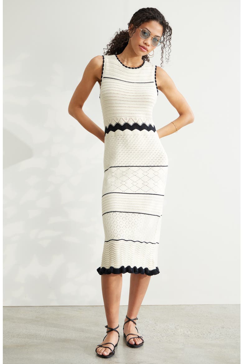 Pointelle Midi Sweater Dress, Main, color, IVORY DOVE