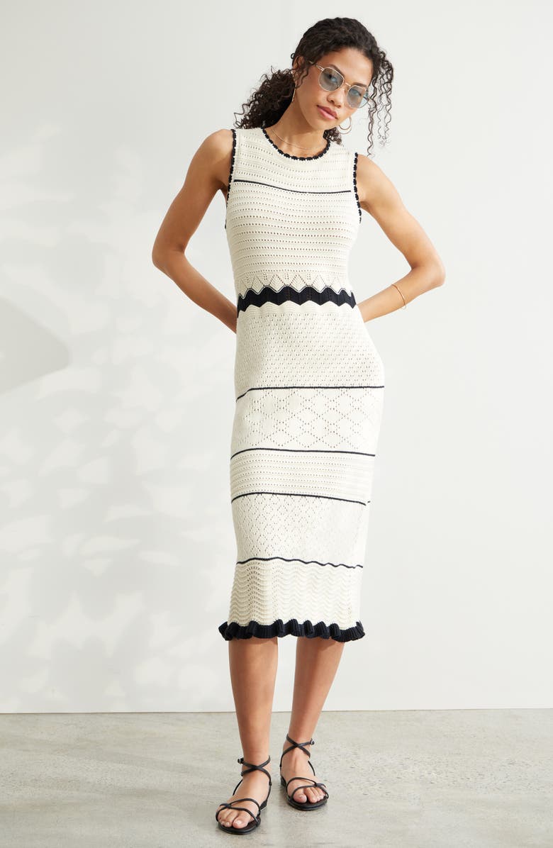 Treasure & Bond Pointelle Midi Sweater Dress, Main, color, Ivory Dove