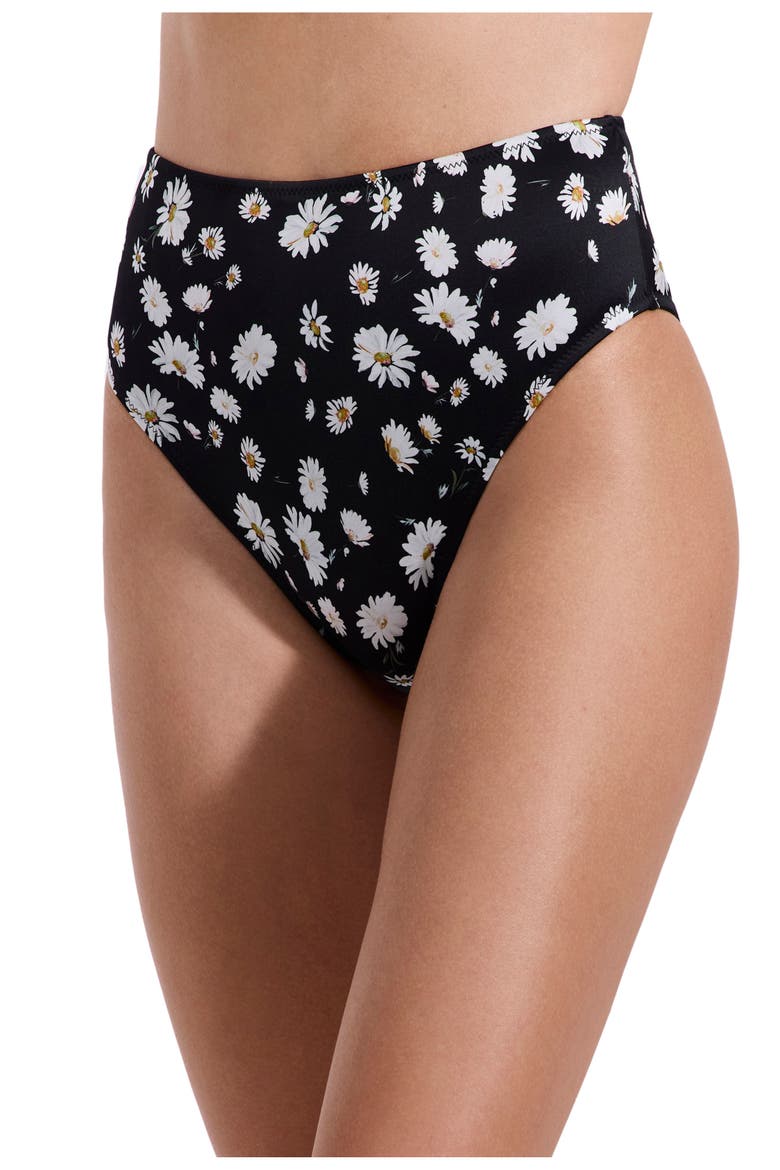 Marguerite High Waist Bikini Bottom, Main, color, Black-White-Yellow